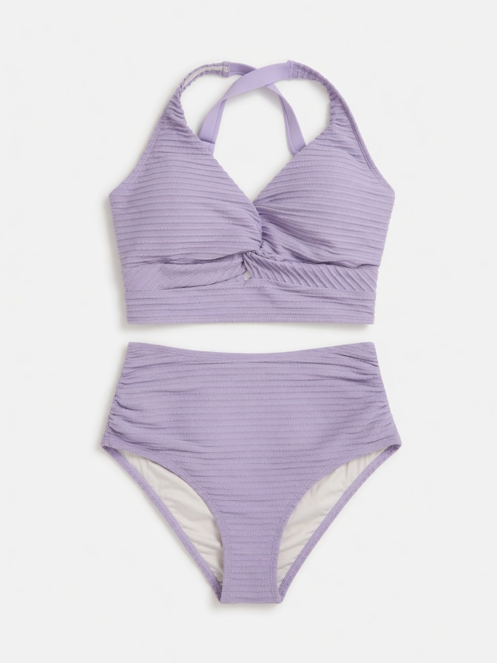 Women's Textured Twist Front Top High Waisted Bikini Set Size Medium - Picture 3 of 5